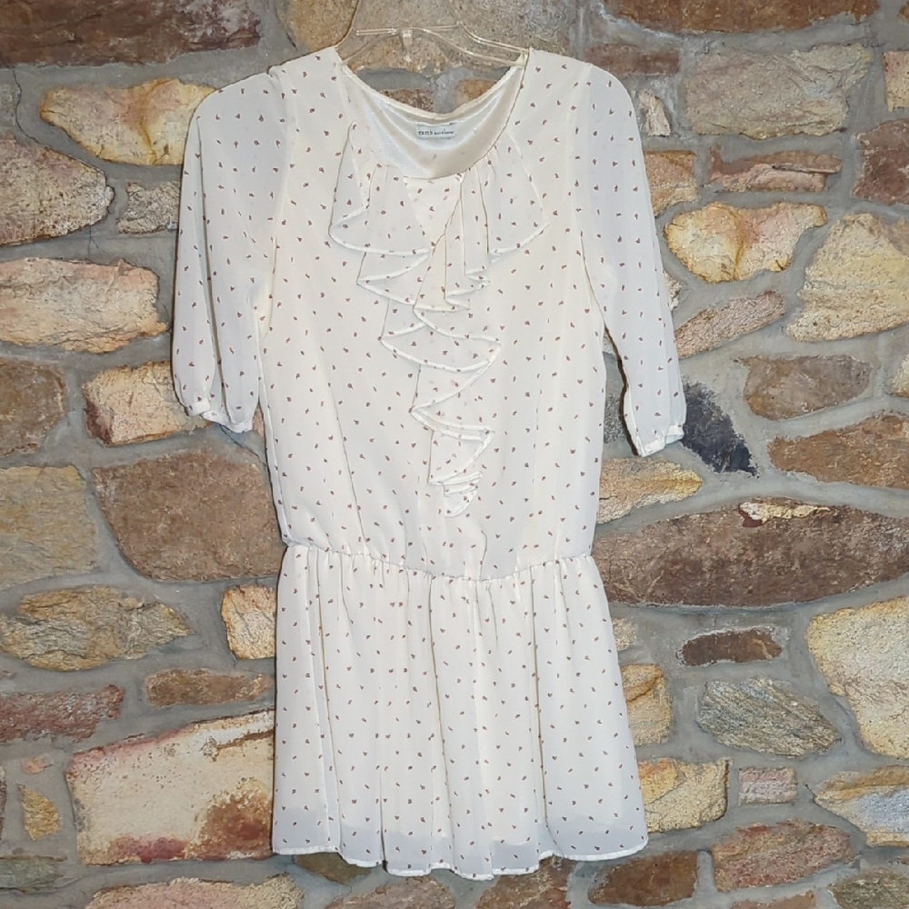 Earth Music & Ecology Cream Ruffled Polka Dot Dress